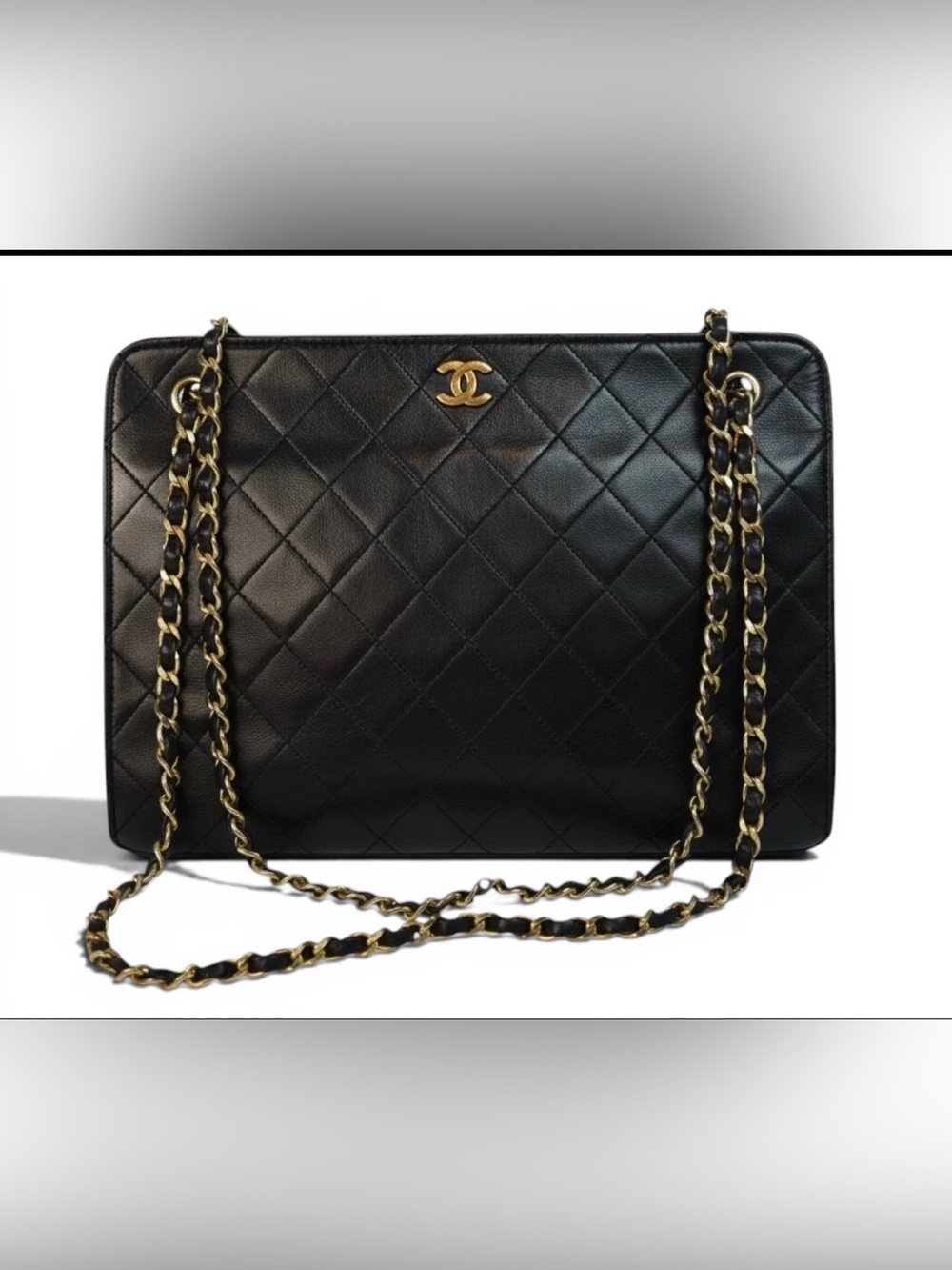 CHANEL Black Quilted Lambskin Shoulder Bag with Gold-Tone Chain